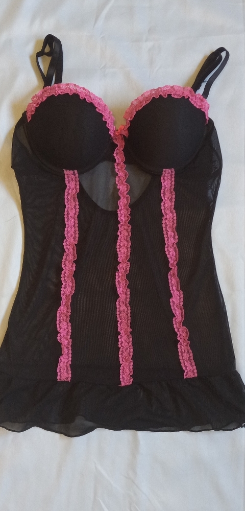Hustler Lingerie sheer black with pink lace slip dress